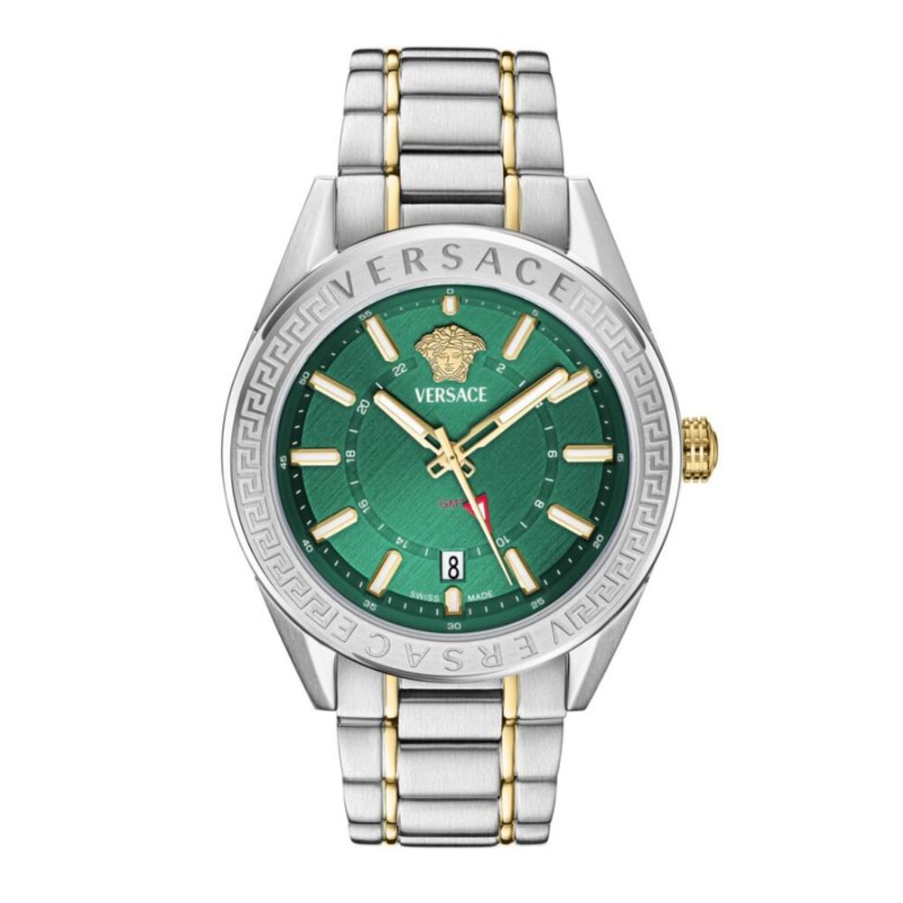 Versace V-Code GMT Bracelet Watch Two Tone Mens